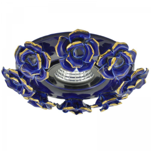 Seramik Spot Mavi Yaldız Gül Desenli